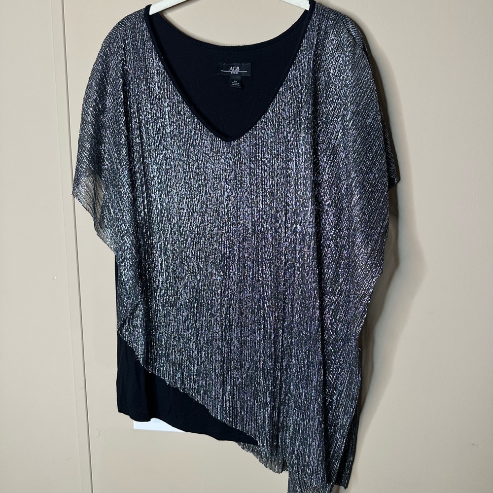 AGB Silver and Black V-Neck Top